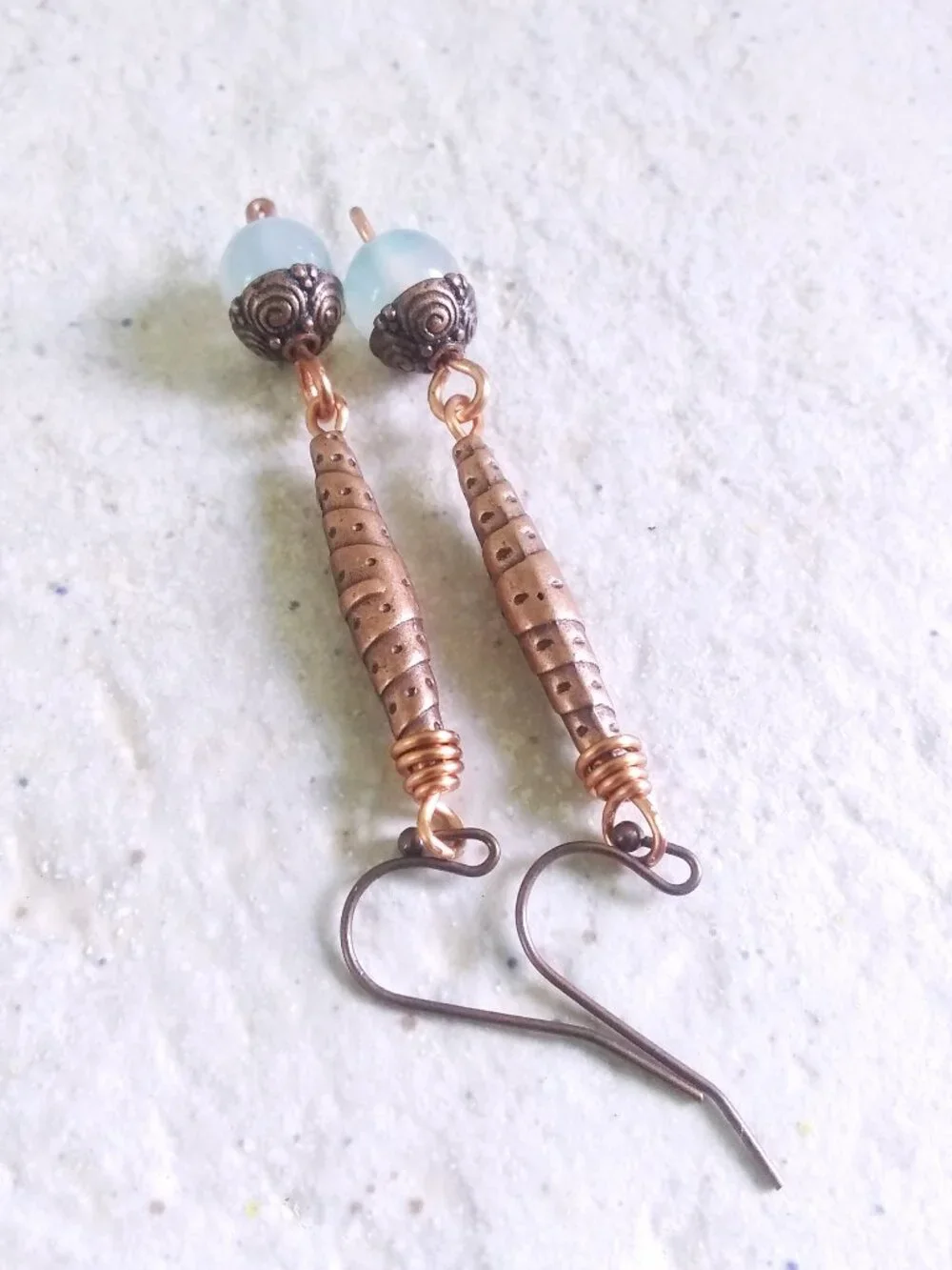 Pale Blue Agate & Copper Dangle Earrings ~ Handmade ~ Festival Feminine Boho